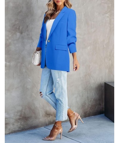 Womens Long Sleeve Casual Blazers Open Front Lapel Button Work Office Blazer Jackets 3-bright Blue $17.22 Blazers