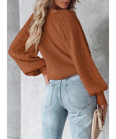 2023 Cropped Cardigan Sweaters for Women Cute Puff Sleeve V Neck Button Up Y2K Cardigan Crochet Cable Knit Sweater Brown $14....