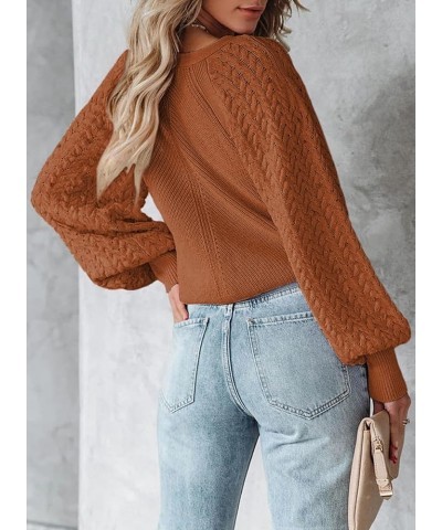 2023 Cropped Cardigan Sweaters for Women Cute Puff Sleeve V Neck Button Up Y2K Cardigan Crochet Cable Knit Sweater Brown $14....