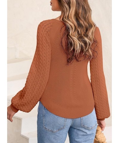 2023 Cropped Cardigan Sweaters for Women Cute Puff Sleeve V Neck Button Up Y2K Cardigan Crochet Cable Knit Sweater Brown $14....