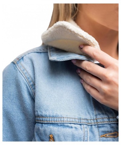 Denim Jacket for Women - Removable Sherpa Faux Fur Collar Womens Jean Jacket - Long Sleeves Winter Trucker Jackets Light Blue...