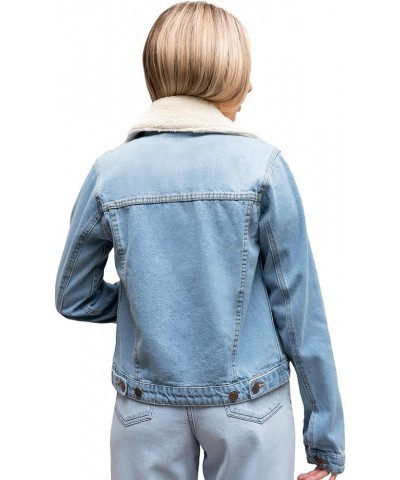 Denim Jacket for Women - Removable Sherpa Faux Fur Collar Womens Jean Jacket - Long Sleeves Winter Trucker Jackets Light Blue...