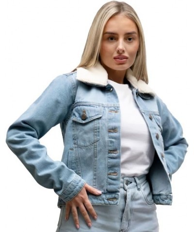 Denim Jacket for Women - Removable Sherpa Faux Fur Collar Womens Jean Jacket - Long Sleeves Winter Trucker Jackets Light Blue...