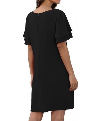 2023 Women's Summer Casual Loose Mini Dress V-Neck Bell Short Sleeve Double Layer Shift Dress 03 Black $11.00 Dresses