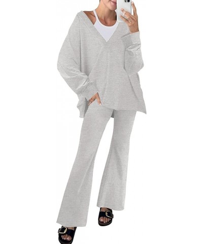 Womens 2Two Piece Outfit Oversized Workout Reversible Long Sleeve Top Flared Legging Lounge Set Tracksuit Lightgrey $14.24 Ac...