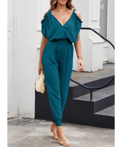 Jumpsuit for Womens Dressy Casual 2024 One Piece Romper Cold Shoulder Outfits for Summer Green $18.06 Jumpsuits