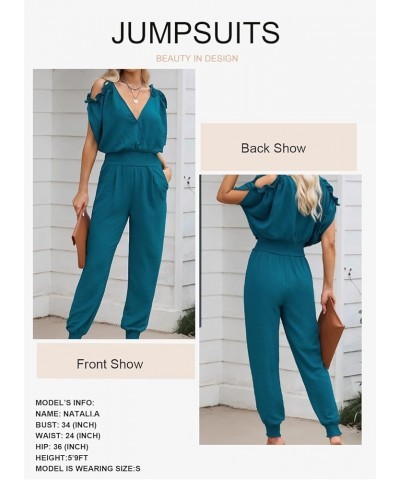 Jumpsuit for Womens Dressy Casual 2024 One Piece Romper Cold Shoulder Outfits for Summer Green $18.06 Jumpsuits