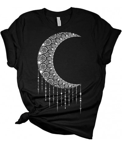 Women's Mandala Shirt Moon T-Shirt Summer Bella Short Sleeve Top Casual Plus Size Graphic Tee Black $13.47 T-Shirts