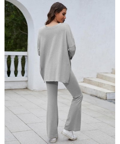 Womens 2Two Piece Outfit Oversized Workout Reversible Long Sleeve Top Flared Legging Lounge Set Tracksuit Lightgrey $14.24 Ac...