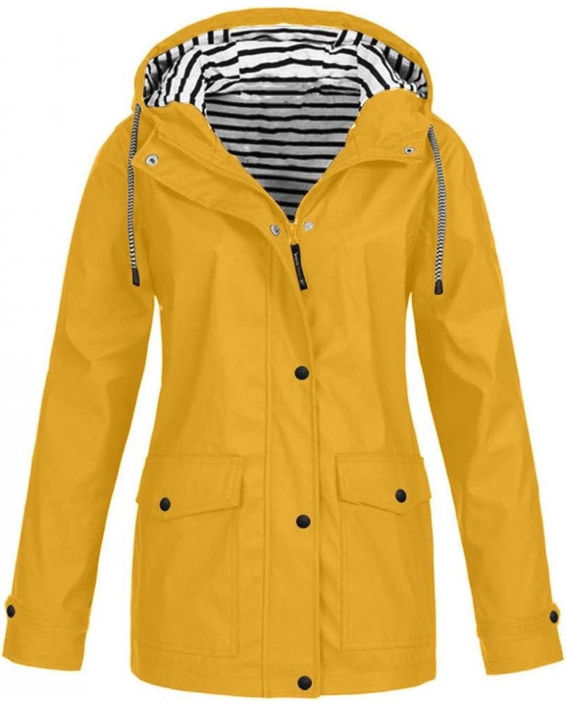 Womens Waterproof Rain Jacket with Hood Plus Size Lightweight Raincoat Outdoor Hiking Windproof Jackets Coat A1-yellow $17.69...