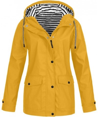 Womens Waterproof Rain Jacket with Hood Plus Size Lightweight Raincoat Outdoor Hiking Windproof Jackets Coat A1-yellow $17.69...