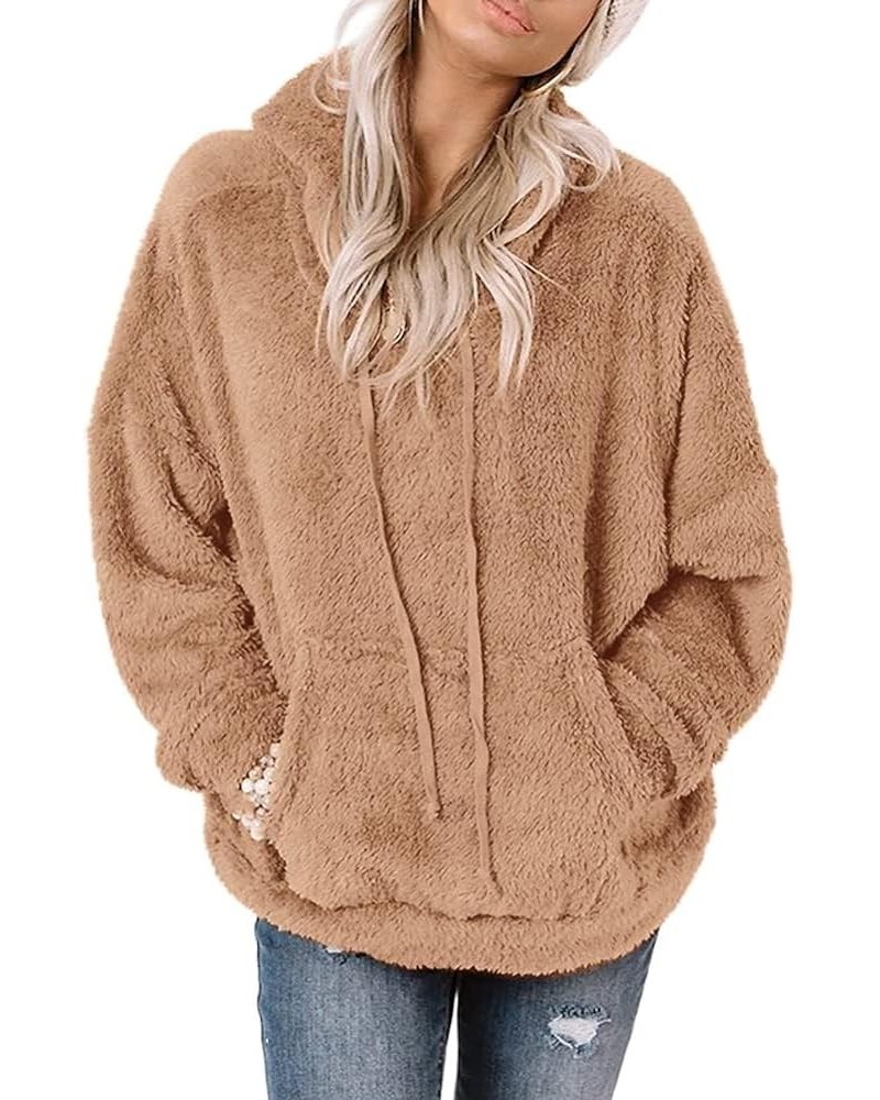 Women's Long Sleeve Sherpa Pullover Fuzzy Fleece Sweatshirt Casual Loose Fuzzy Hoodies With Pockets Light Brown $19.71 Hoodie...