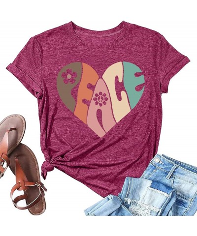 Peace Love Shirts Women Hippie Soul Inspirational Vintage Short Sleeve Graphic Tees Tops T10-darkred $13.33 T-Shirts