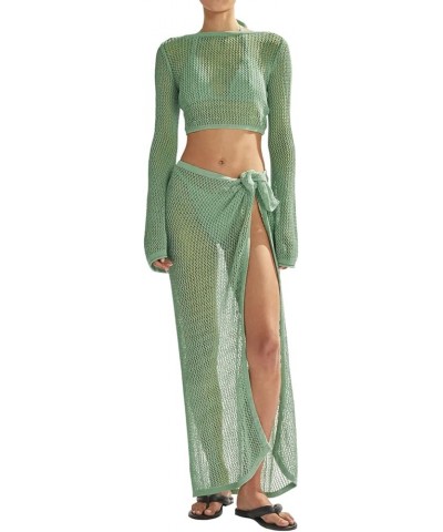 Women's Swimsuits Cover Ups Set for Crochet Bathing Suit Hollow Out 2 Piece Bikini Coverup Beach Swimwear Tender Green $22.68...