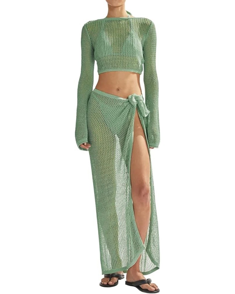 Women's Swimsuits Cover Ups Set for Crochet Bathing Suit Hollow Out 2 Piece Bikini Coverup Beach Swimwear Tender Green $22.68...