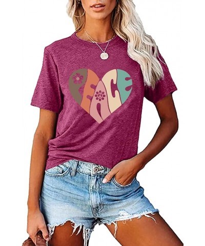 Peace Love Shirts Women Hippie Soul Inspirational Vintage Short Sleeve Graphic Tees Tops T10-darkred $13.33 T-Shirts