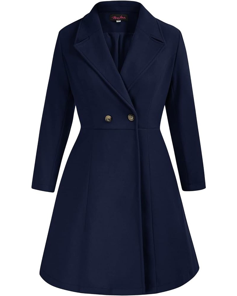 Women's Plus Size Wool Dress Coat Double Breasted Pea Coats Long Trench Coat Navy Blue $51.69 Coats