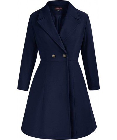 Women's Plus Size Wool Dress Coat Double Breasted Pea Coats Long Trench Coat Navy Blue $51.69 Coats