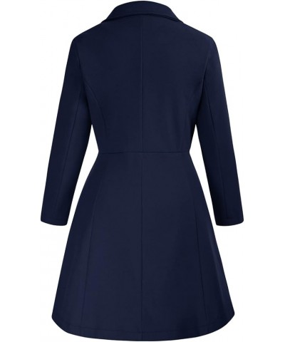 Women's Plus Size Wool Dress Coat Double Breasted Pea Coats Long Trench Coat Navy Blue $51.69 Coats