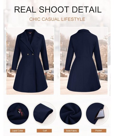 Women's Plus Size Wool Dress Coat Double Breasted Pea Coats Long Trench Coat Navy Blue $51.69 Coats