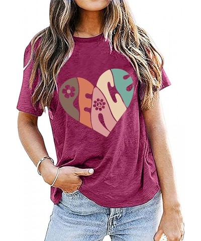 Peace Love Shirts Women Hippie Soul Inspirational Vintage Short Sleeve Graphic Tees Tops T10-darkred $13.33 T-Shirts