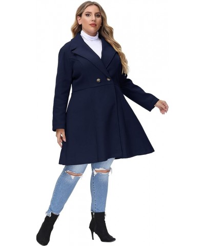 Women's Plus Size Wool Dress Coat Double Breasted Pea Coats Long Trench Coat Navy Blue $51.69 Coats