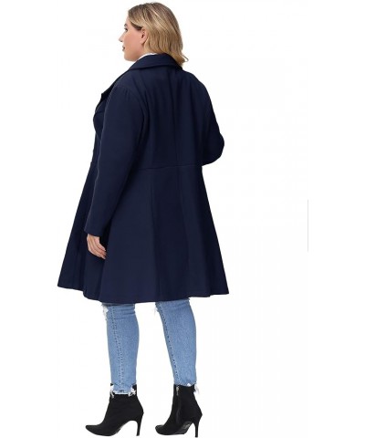 Women's Plus Size Wool Dress Coat Double Breasted Pea Coats Long Trench Coat Navy Blue $51.69 Coats