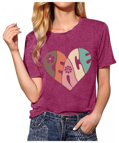 Peace Love Shirts Women Hippie Soul Inspirational Vintage Short Sleeve Graphic Tees Tops T10-darkred $13.33 T-Shirts