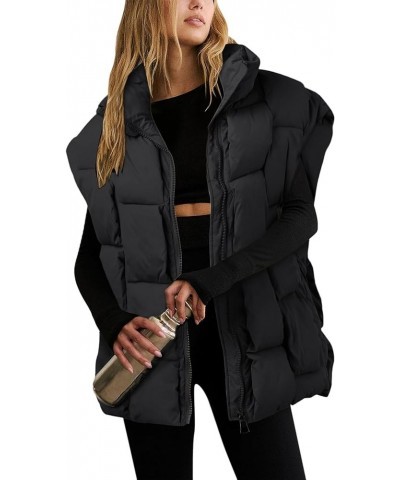 Women's Oversized Puffer Vest Lightweight Stand Collar Sleeveless Zip Up Padded Gilet Coat Black $19.24 Vests