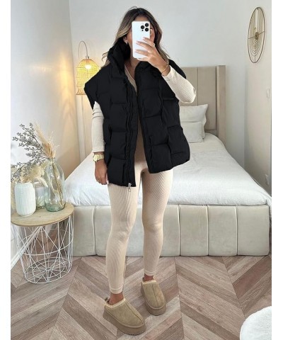 Women's Oversized Puffer Vest Lightweight Stand Collar Sleeveless Zip Up Padded Gilet Coat Black $19.24 Vests