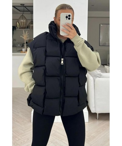 Women's Oversized Puffer Vest Lightweight Stand Collar Sleeveless Zip Up Padded Gilet Coat Black $19.24 Vests