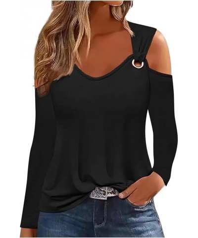 Cold Shoulder Tops for Women Long Sleeve 2024 Sexy Off The Shoulder Tunic Tops Summer Casual One Shoulder Blouse Shirts D-bla...