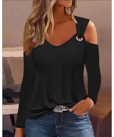 Cold Shoulder Tops for Women Long Sleeve 2024 Sexy Off The Shoulder Tunic Tops Summer Casual One Shoulder Blouse Shirts D-bla...