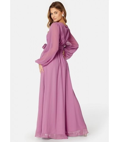 Long Sleeve Bridesmaid Dresses for Women Pleated Chiffon Slit Formal Evening Dresses with Pockets Plum $29.06 Dresses