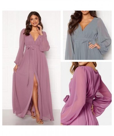 Long Sleeve Bridesmaid Dresses for Women Pleated Chiffon Slit Formal Evening Dresses with Pockets Plum $29.06 Dresses