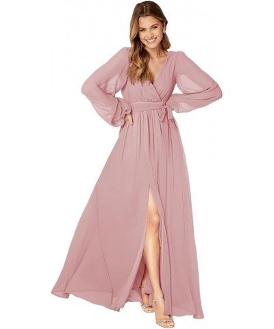 Long Sleeve Bridesmaid Dresses for Women Pleated Chiffon Slit Formal Evening Dresses with Pockets Plum $29.06 Dresses