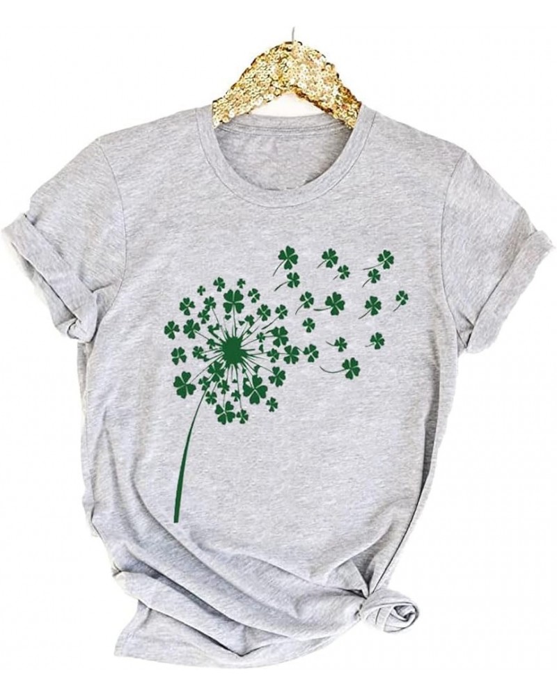 Womens St Patrick's Day Clover T-Shirt Shamrock Heart Graphic Tees Get Lucky Shirt Irish Tops Light Grey-8 $8.84 T-Shirts