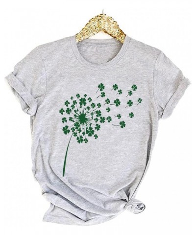 Womens St Patrick's Day Clover T-Shirt Shamrock Heart Graphic Tees Get Lucky Shirt Irish Tops Light Grey-8 $8.84 T-Shirts