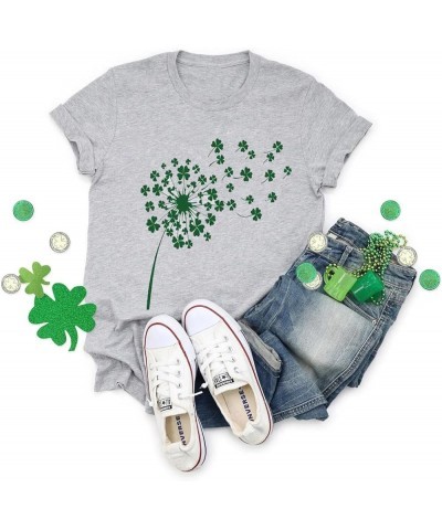 Womens St Patrick's Day Clover T-Shirt Shamrock Heart Graphic Tees Get Lucky Shirt Irish Tops Light Grey-8 $8.84 T-Shirts