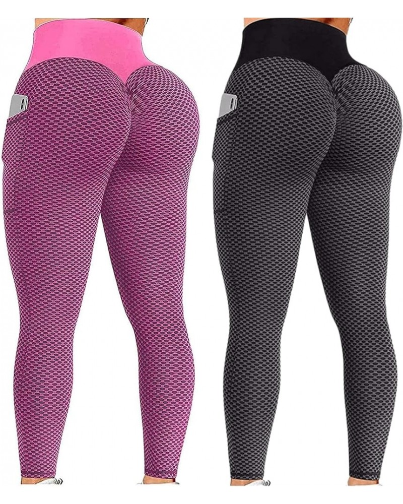 2PCS Leggings for Women Tummy Control Butt Lift High Waisted Workout Yoga Pants Tummy Control Gym Compression Tights U-black ...