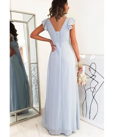 Women's Ruffle Sleeve Chiffon Bridesmaid Dresses Long with Slit V Neck Formal Evening Gowns Mint Green $28.60 Dresses