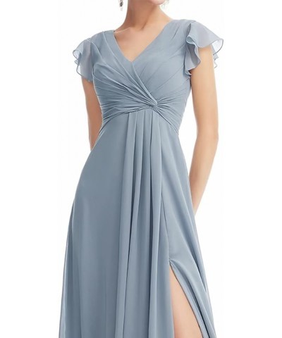 Women's Ruffle Sleeve Chiffon Bridesmaid Dresses Long with Slit V Neck Formal Evening Gowns Mint Green $28.60 Dresses