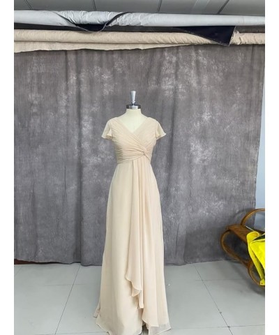 Women's Ruffle Sleeve Chiffon Bridesmaid Dresses Long with Slit V Neck Formal Evening Gowns Mint Green $28.60 Dresses