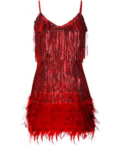 Women's Sequin Cocktail Dresses 1920s Flapper Dress Gatsby Fringe Mini Dresses Feather Prom Party Dress A-red $41.56 Dresses