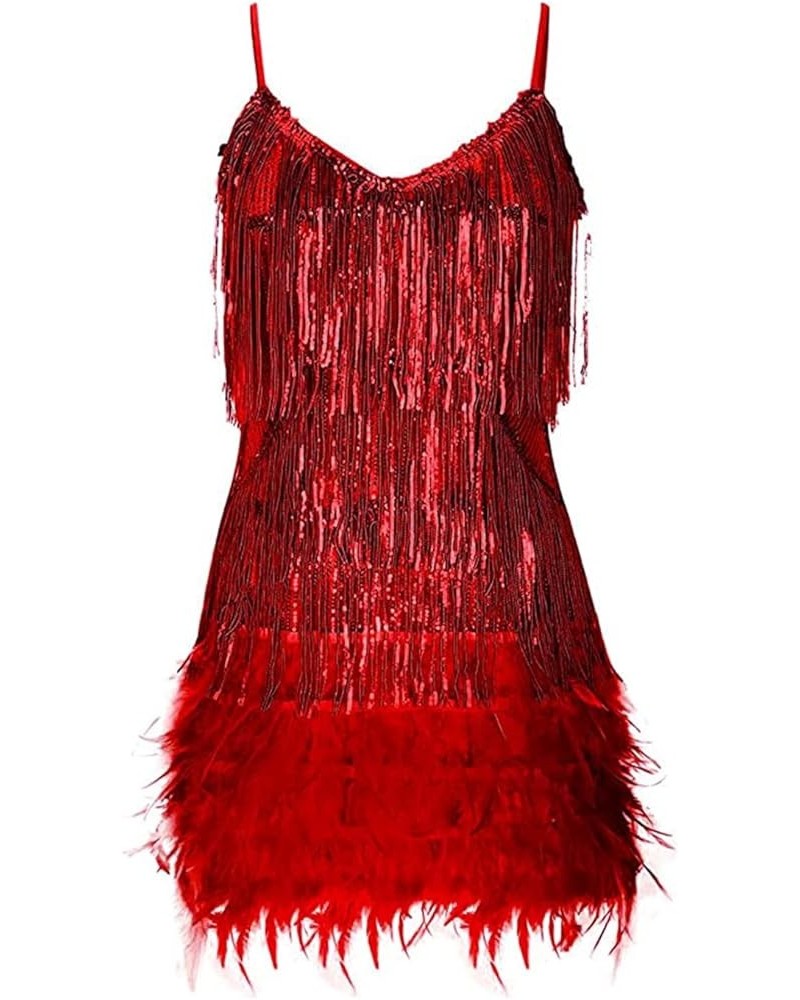 Women's Sequin Cocktail Dresses 1920s Flapper Dress Gatsby Fringe Mini Dresses Feather Prom Party Dress A-red $41.56 Dresses