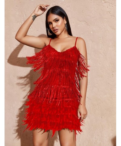 Women's Sequin Cocktail Dresses 1920s Flapper Dress Gatsby Fringe Mini Dresses Feather Prom Party Dress A-red $41.56 Dresses