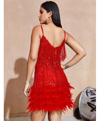 Women's Sequin Cocktail Dresses 1920s Flapper Dress Gatsby Fringe Mini Dresses Feather Prom Party Dress A-red $41.56 Dresses