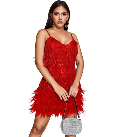 Women's Sequin Cocktail Dresses 1920s Flapper Dress Gatsby Fringe Mini Dresses Feather Prom Party Dress A-red $41.56 Dresses