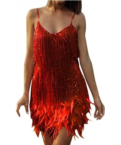 Women's Sequin Cocktail Dresses 1920s Flapper Dress Gatsby Fringe Mini Dresses Feather Prom Party Dress A-red $41.56 Dresses