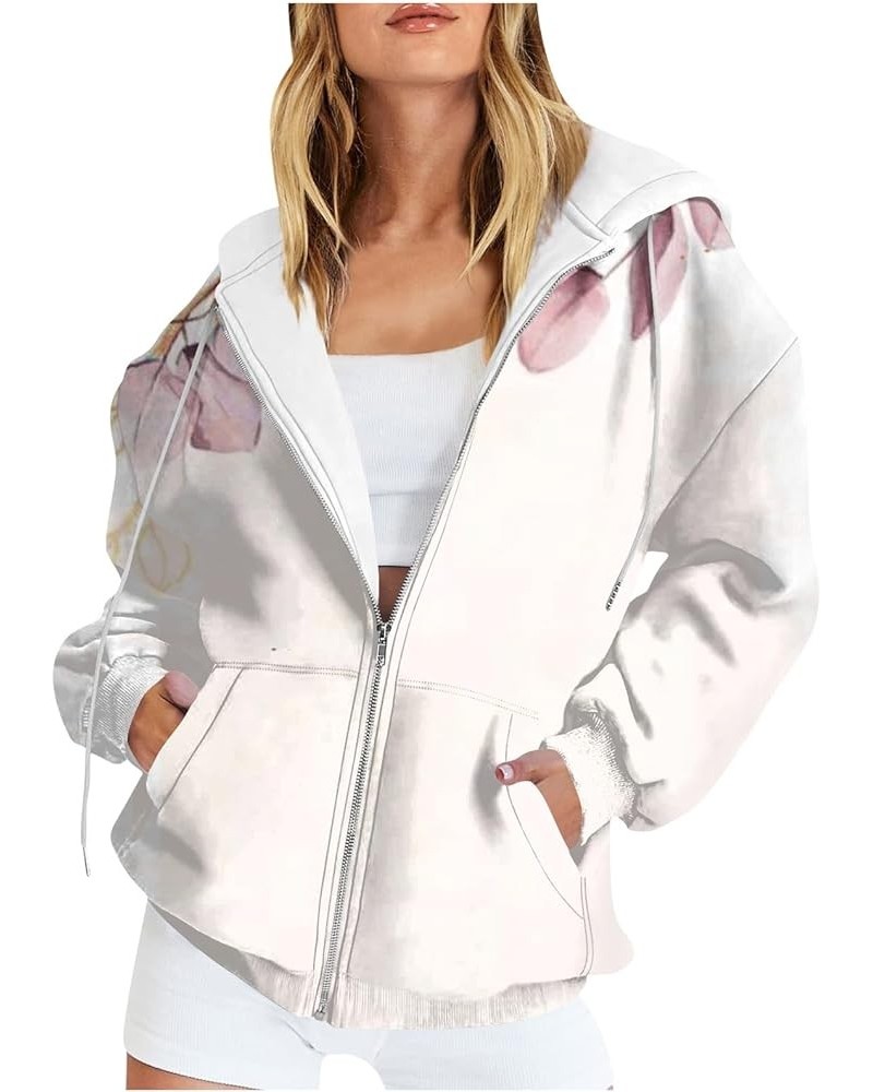 Zip Up Hoodies For Women,Women's Casual Fall Foral Printed Long Sleeve Pullover Hoodies Zipper Sweatshirts Coat 1-white $13.1...